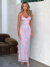 Print Bodycon Spaghetti Strap Elegant Long Spring Summer Maxi Dress